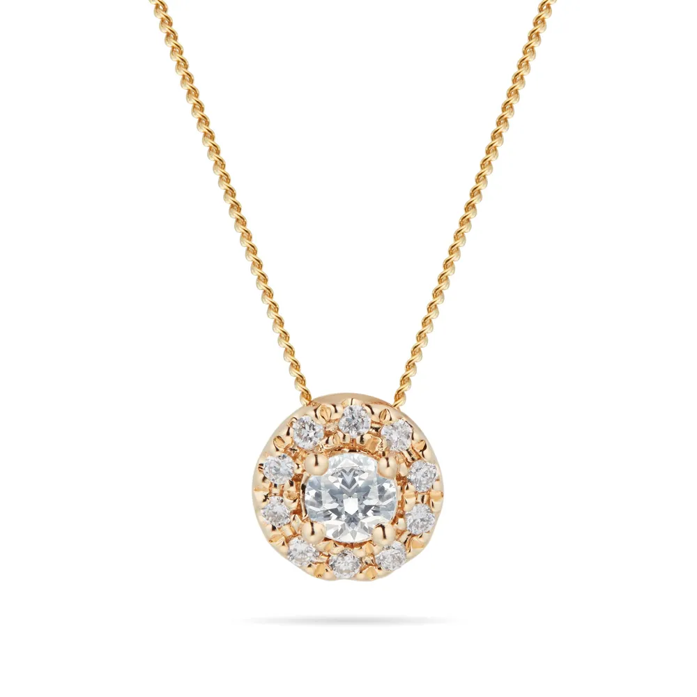 9ct Yellow Gold 0.20cttw Halo Pendant