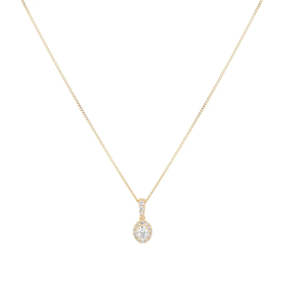 9ct Yellow Gold 0.20cttw Oval Halo Diamond Pendant