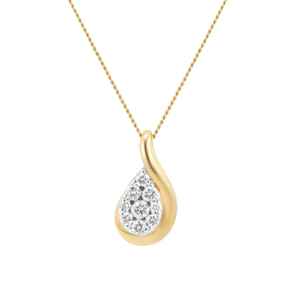 9ct Yellow Gold 0.20cttw Pear Cluster Wave Pendant