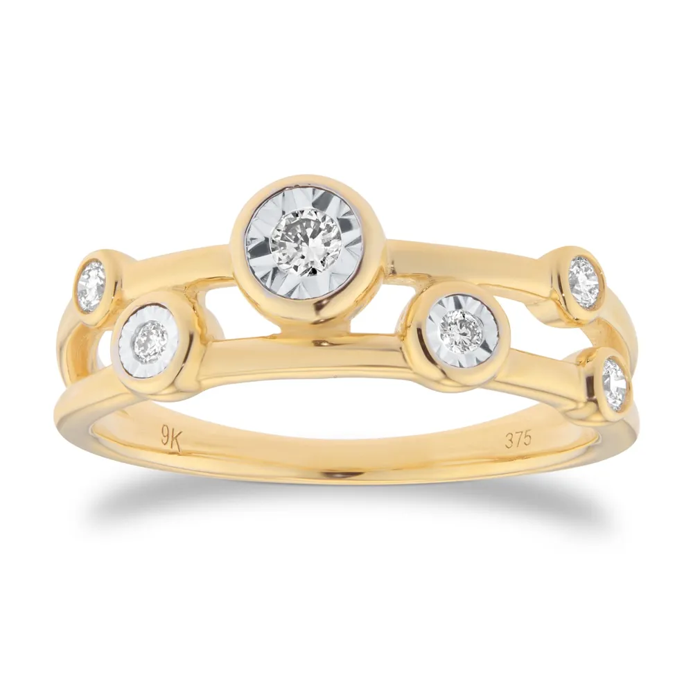 9ct Yellow Gold 0.21cttw Diamond Illusion Bezel Ring