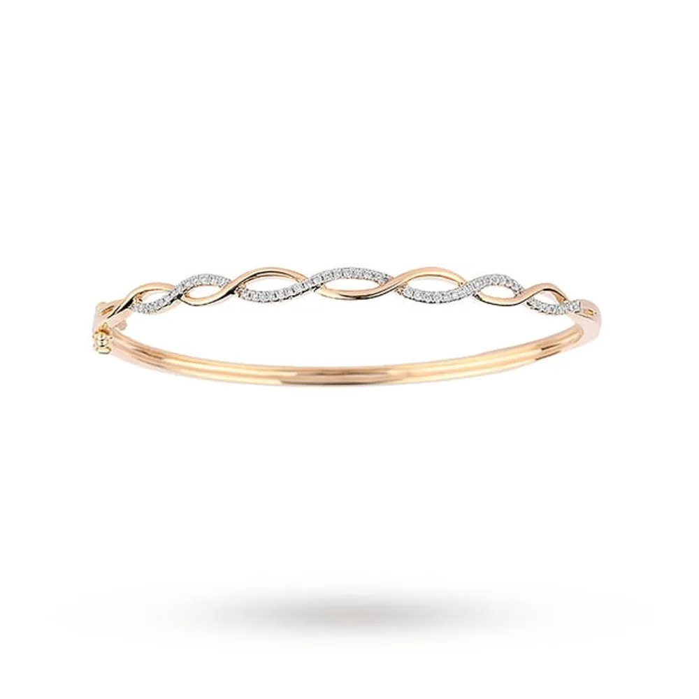 9ct Yellow Gold 0.25ct Diamond Interlace Bangle