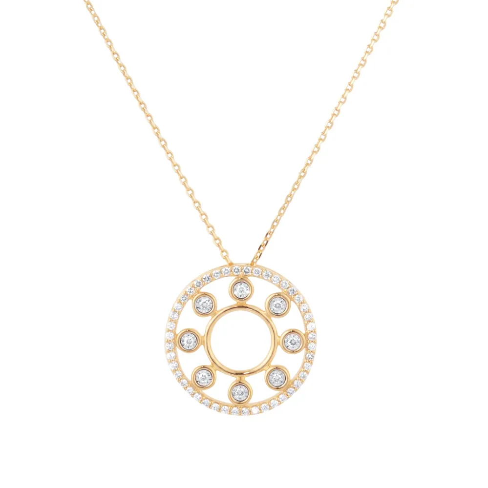 9ct Yellow Gold 0.25cttw Diamond Double Row Circle Pendant