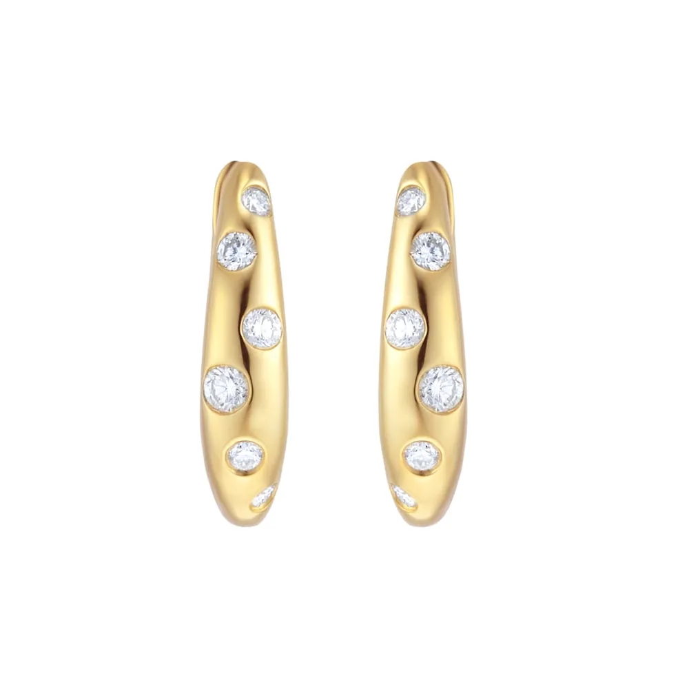 9ct Yellow Gold 0.25cttw Diamond Flush Scatter Hoop Earrings