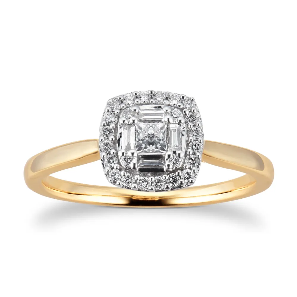 9ct Yellow Gold 0.25cttw Diamond Round Cluster Ring