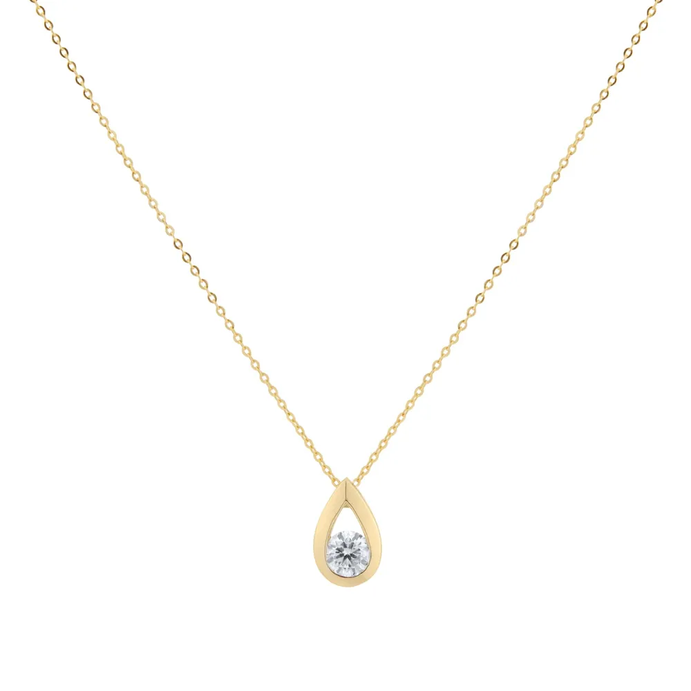 9ct Yellow Gold 0.25cttw Diamond Tear Drop Pendant