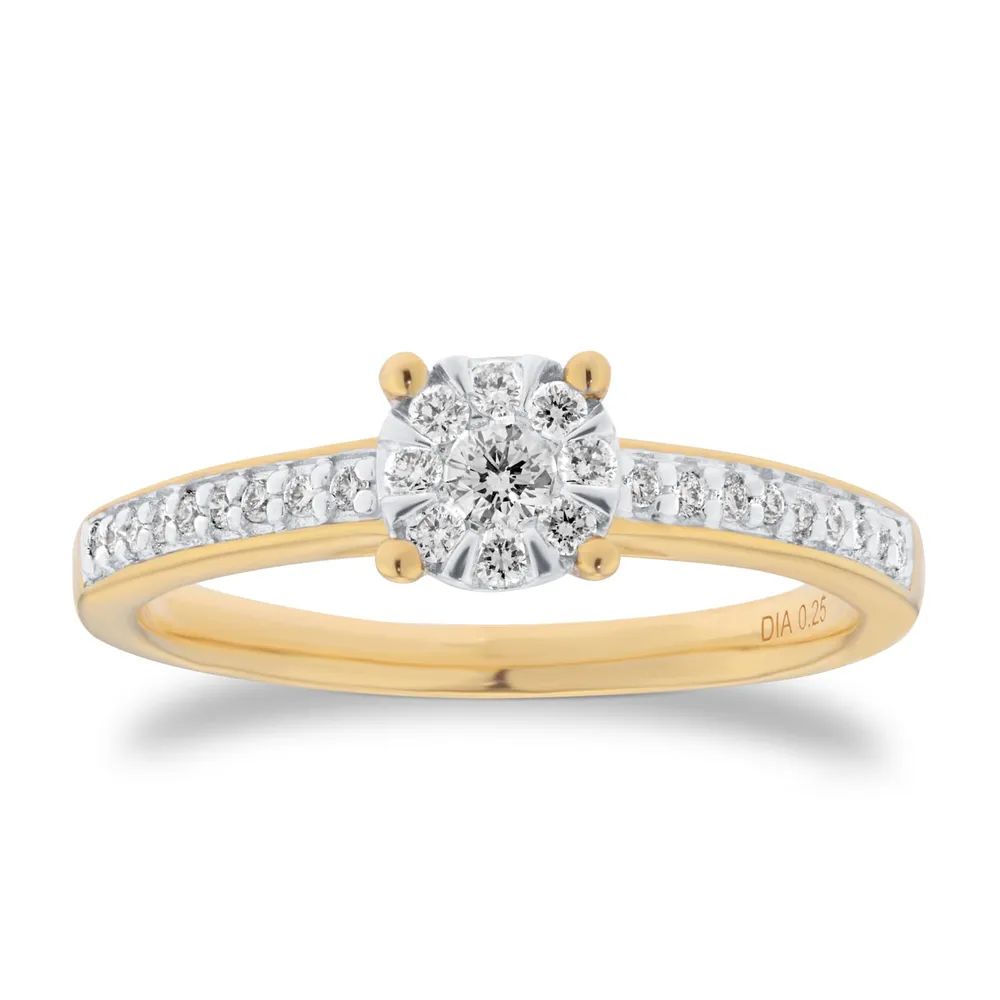 9ct Yellow Gold 0.25cttw Multistone Set Shoulder Diamond Engagement Ring