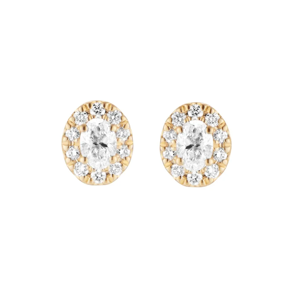 9ct Yellow Gold 0.25cttw Oval Halo Diamond Stud Earrings