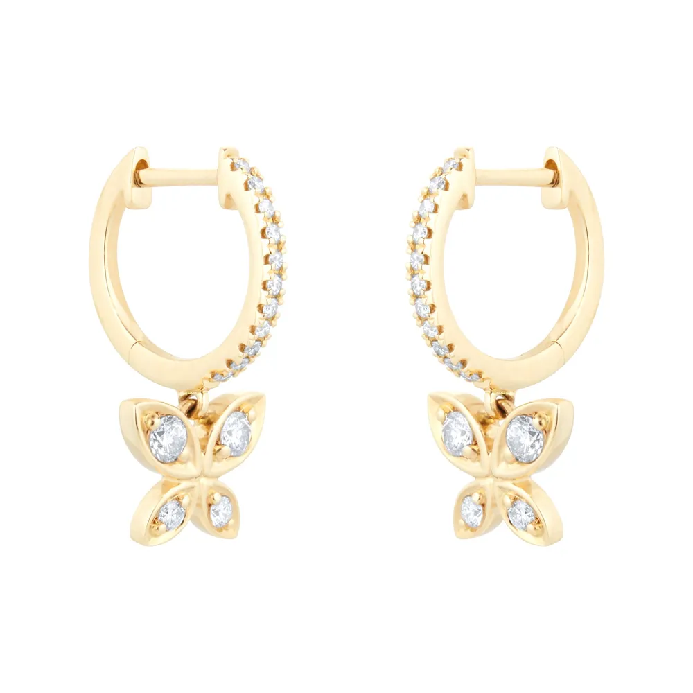 9ct Yellow Gold 0.30ct Diamond Butterfly Hoop Earrings
