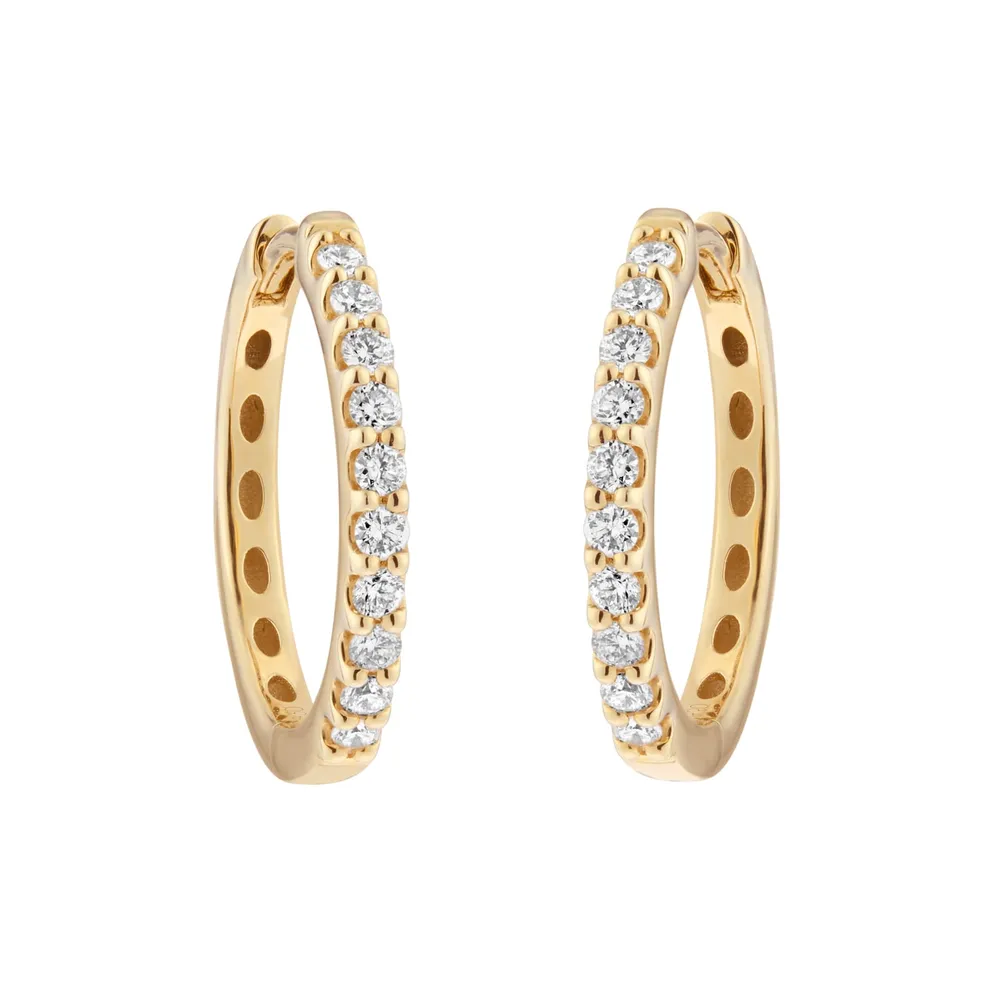 9ct Yellow Gold 0.30cttw Brilliant Cut Diamond Round Hoop Earrings