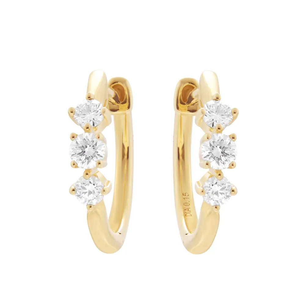 9ct Yellow Gold 0.30cttw Triple Diamond 13mm Huggie Earrings