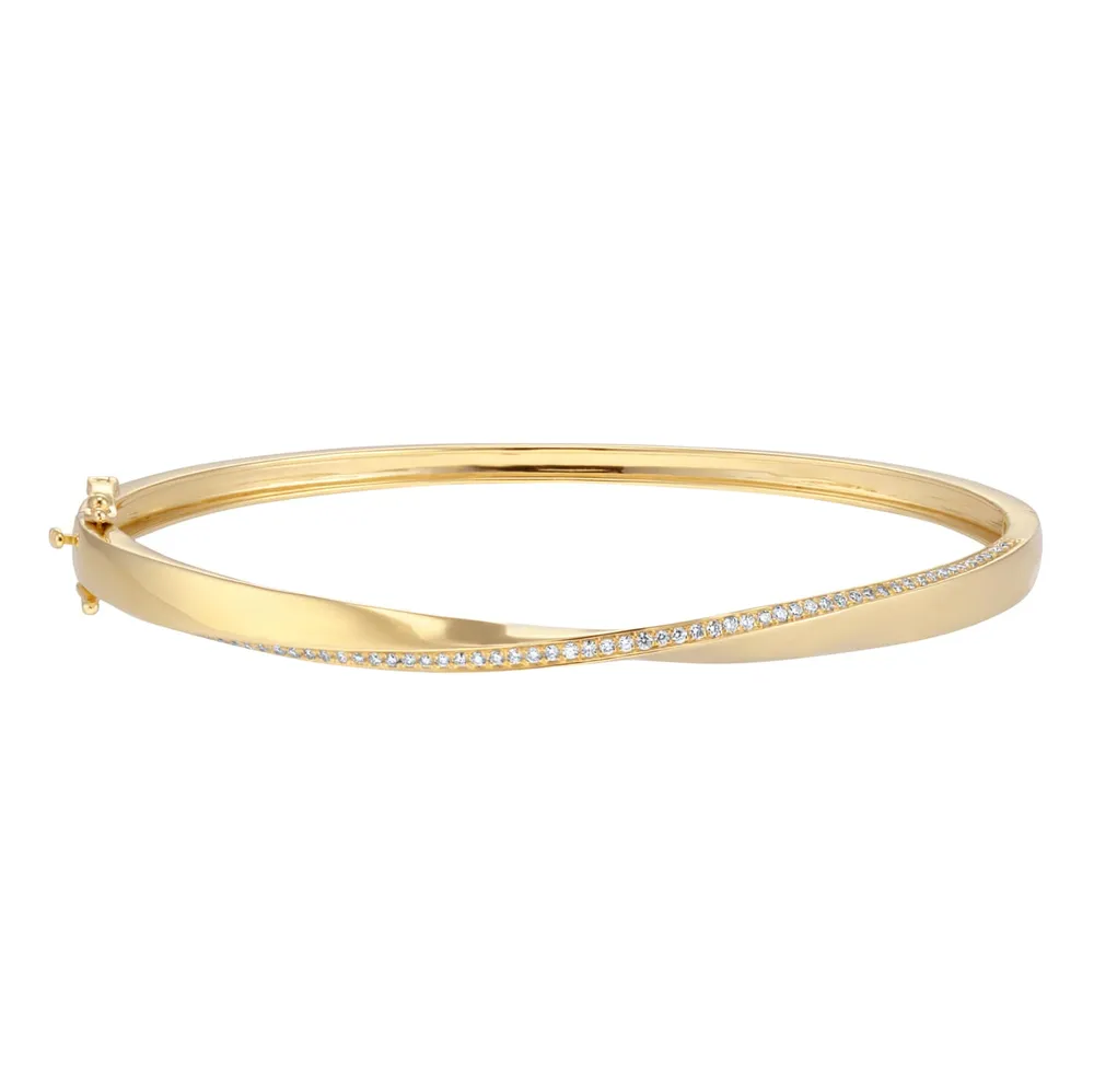 9ct Yellow Gold 0.33cttw Diamond Twist Hinged Bangle