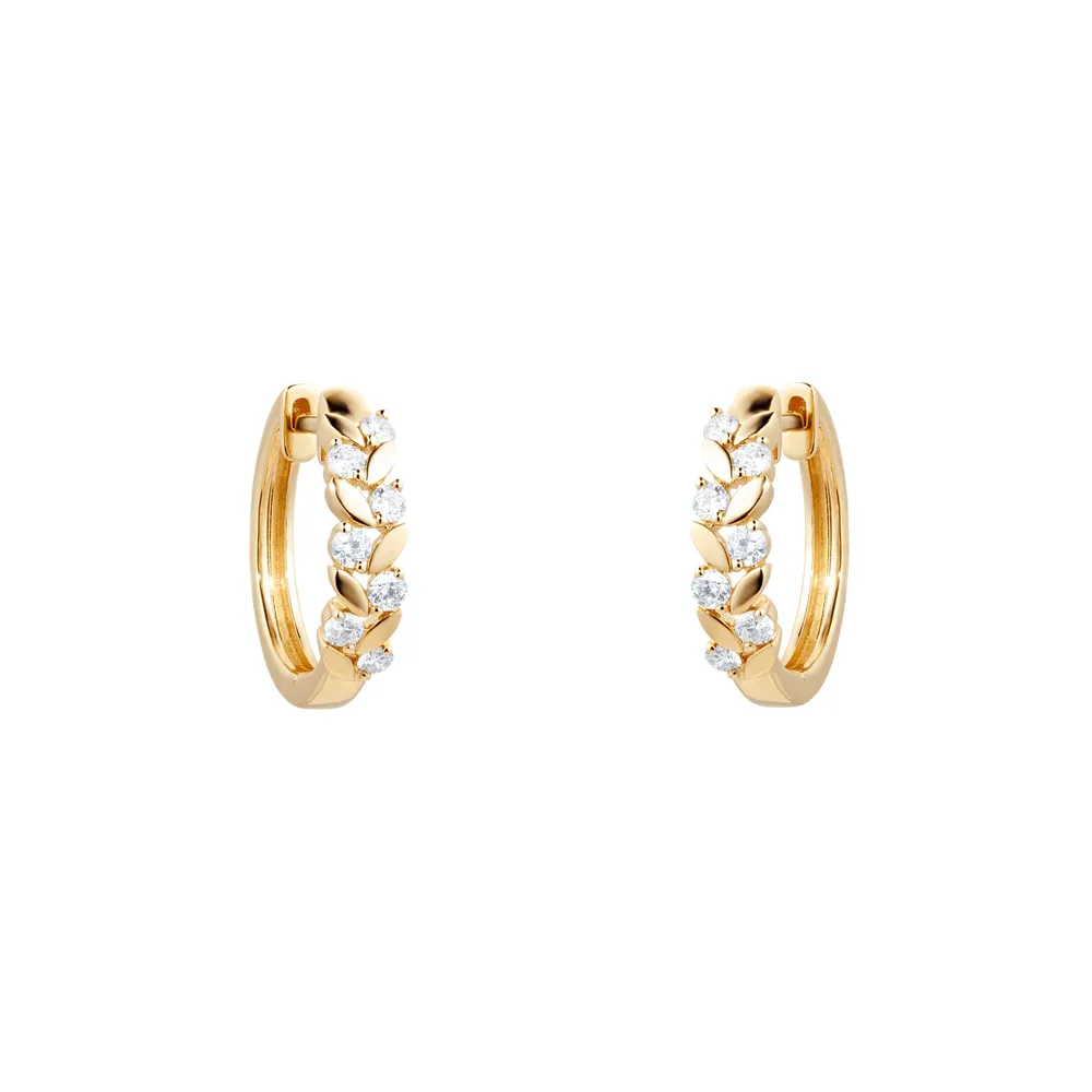 9ct Yellow Gold 0.35cttw Floral Hoop Earrings