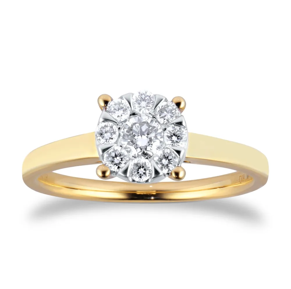 9ct Yellow Gold 0.40cttw Diamond Cluster Engagement Ring