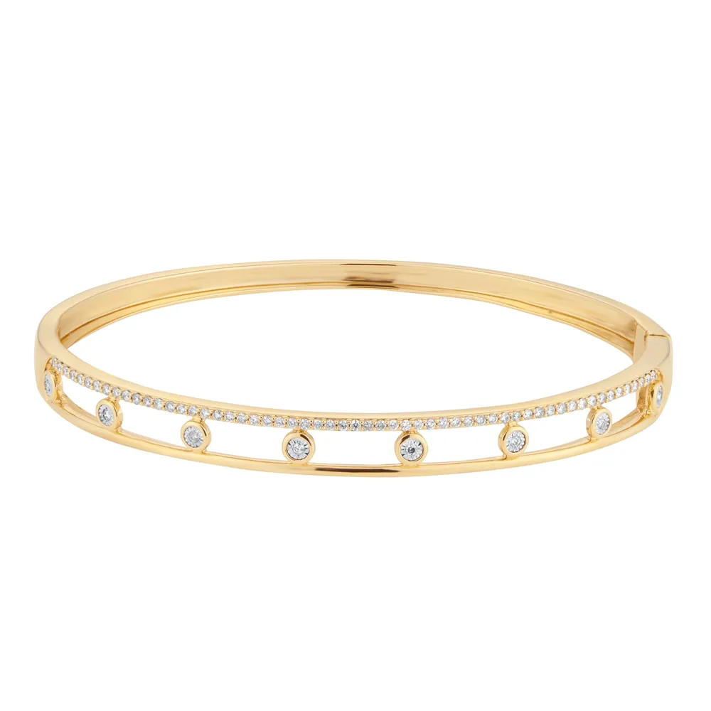 9ct Yellow Gold 0.40cttw Diamond Double Row Station Bangle