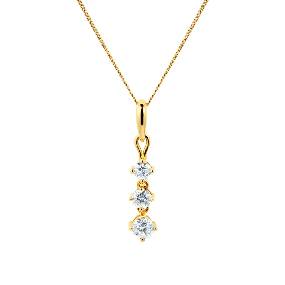 9ct Yellow Gold 0.50ct Diamond Three Stone Pendant