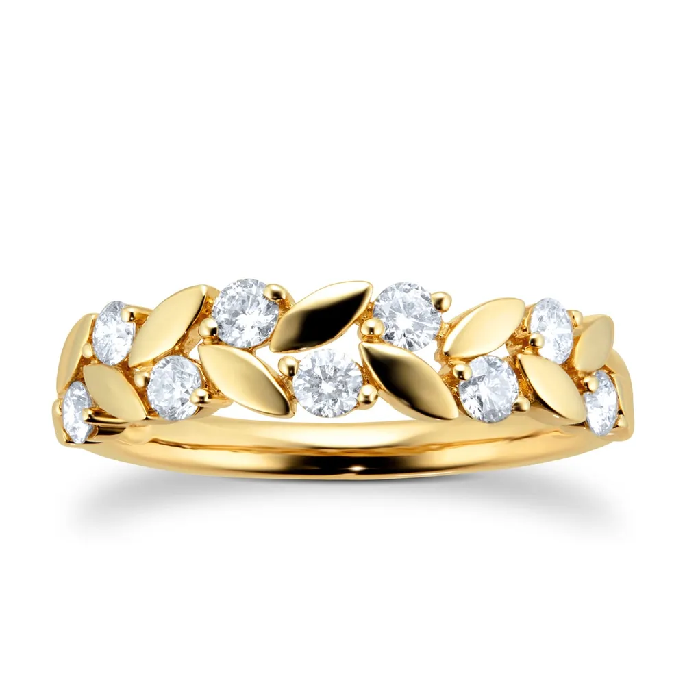9ct Yellow Gold 0.50cttw Diamond Floral Band