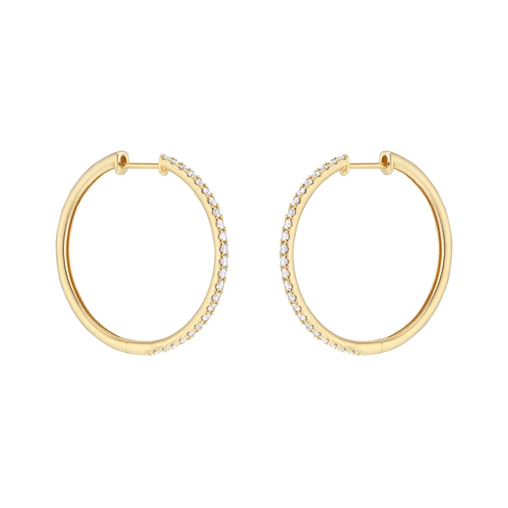 9ct Yellow Gold 0.50cttw Diamond Large Thin Hoop Earrings