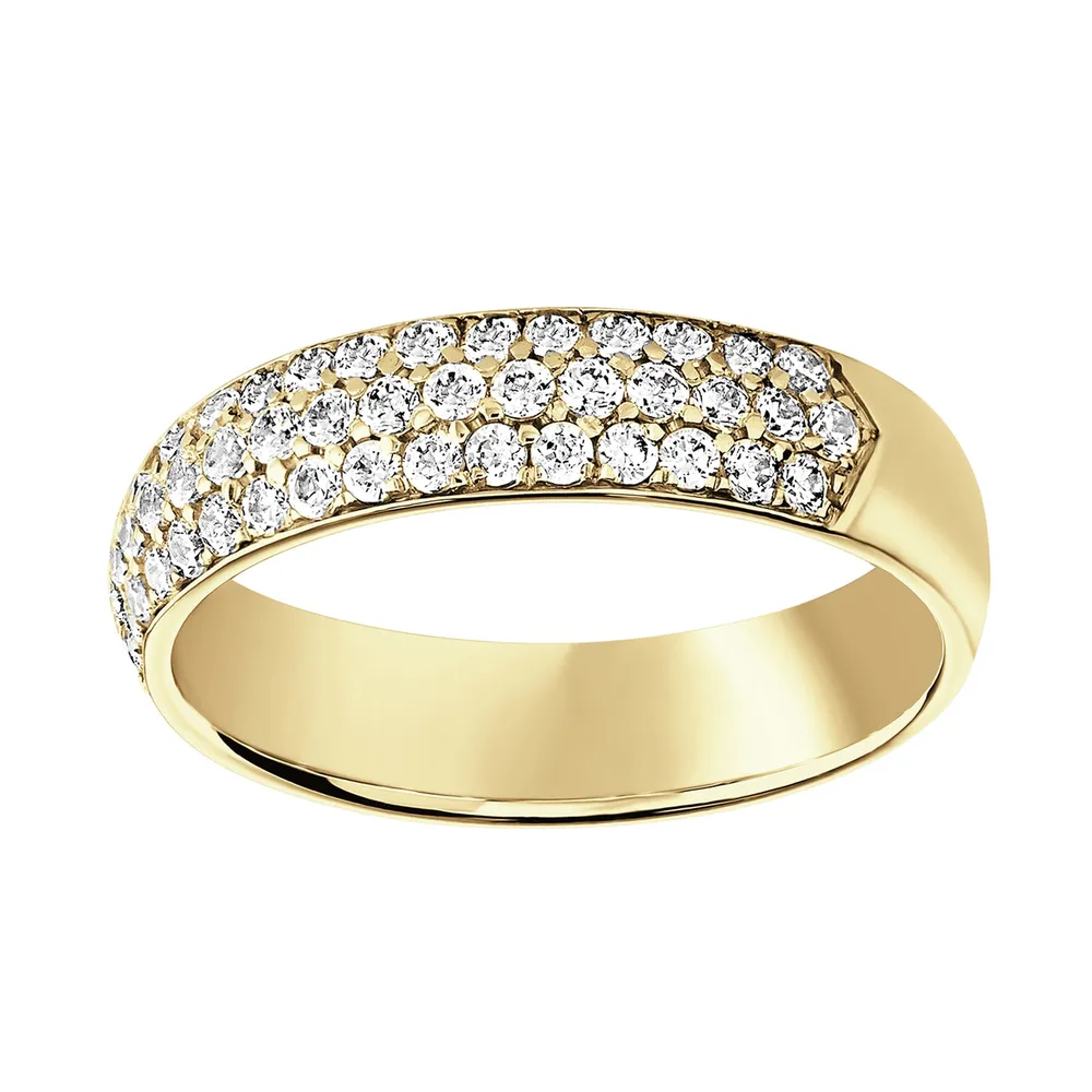 9ct Yellow Gold 0.60cttw Triple Row Pave Set Diamond Half Eternity Ring