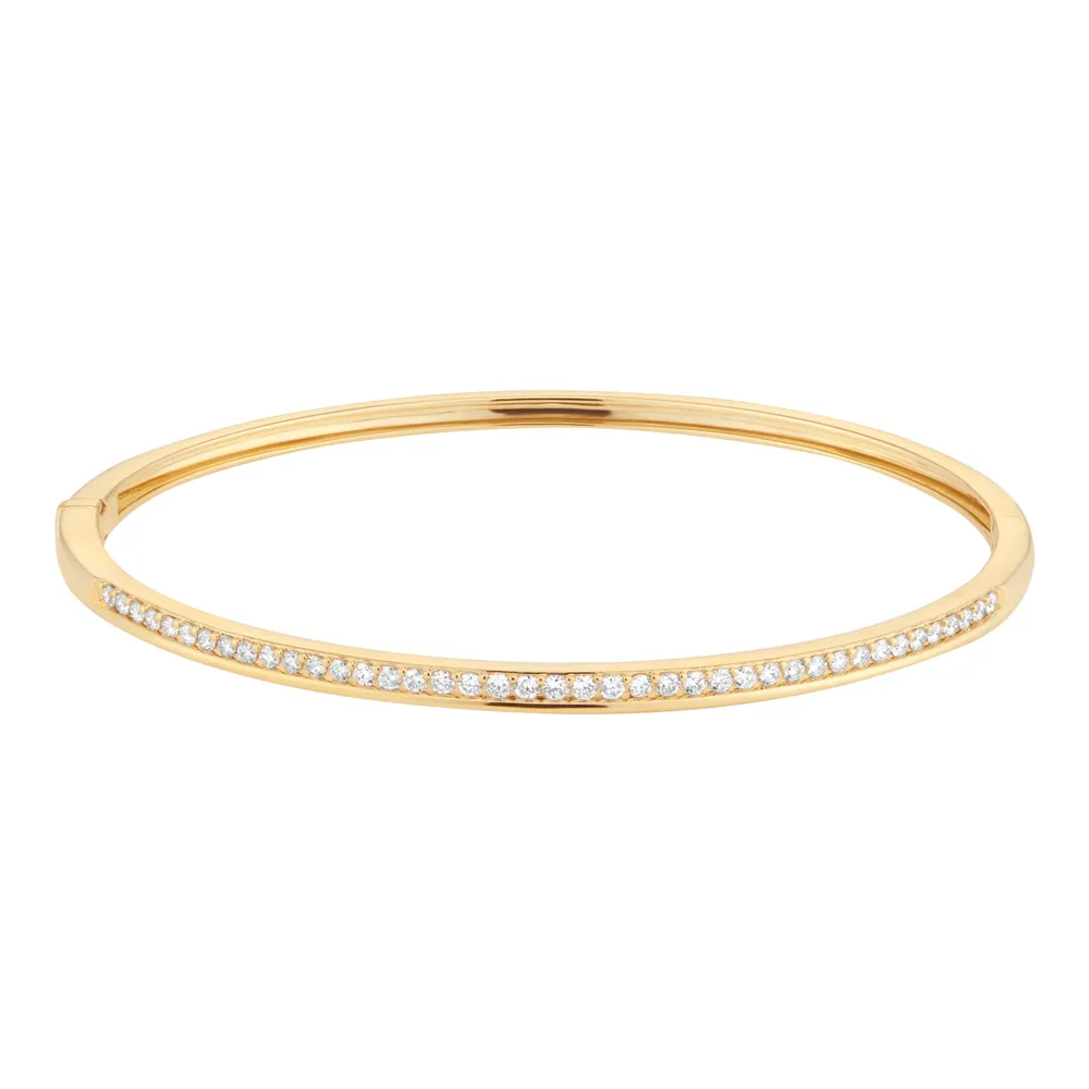 9ct Yellow Gold 0.70cttw Diamond and Plain Row Bangle