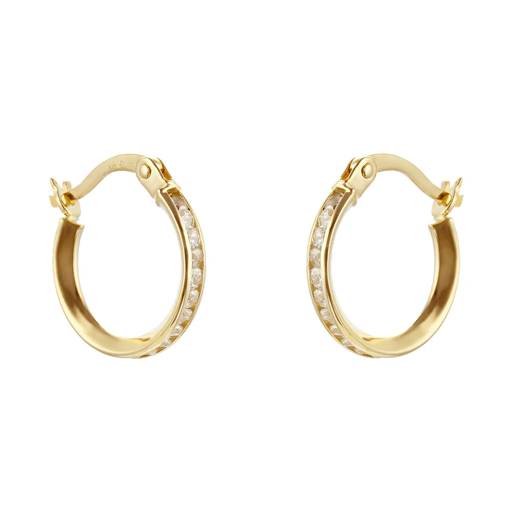 9ct Yellow Gold 10mm Crystal Hoop Earrings