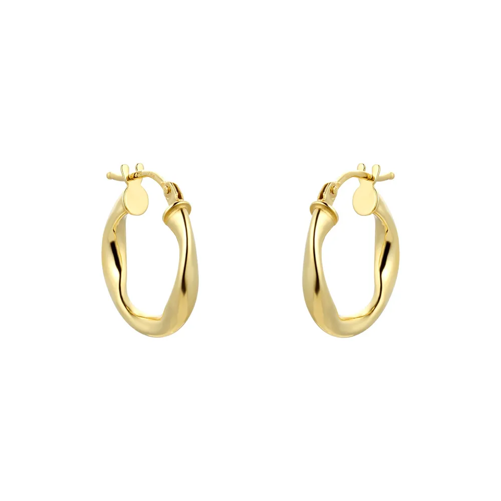 9ct Yellow Gold 10mm Wave Hoop Earrings