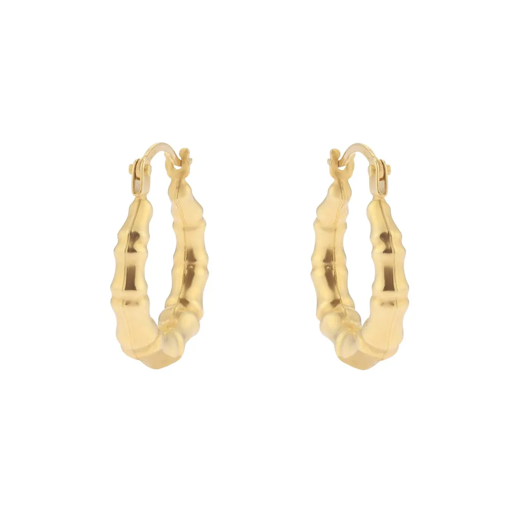 9ct Yellow Gold 15mm Bamboo Creole Hoop Earrings