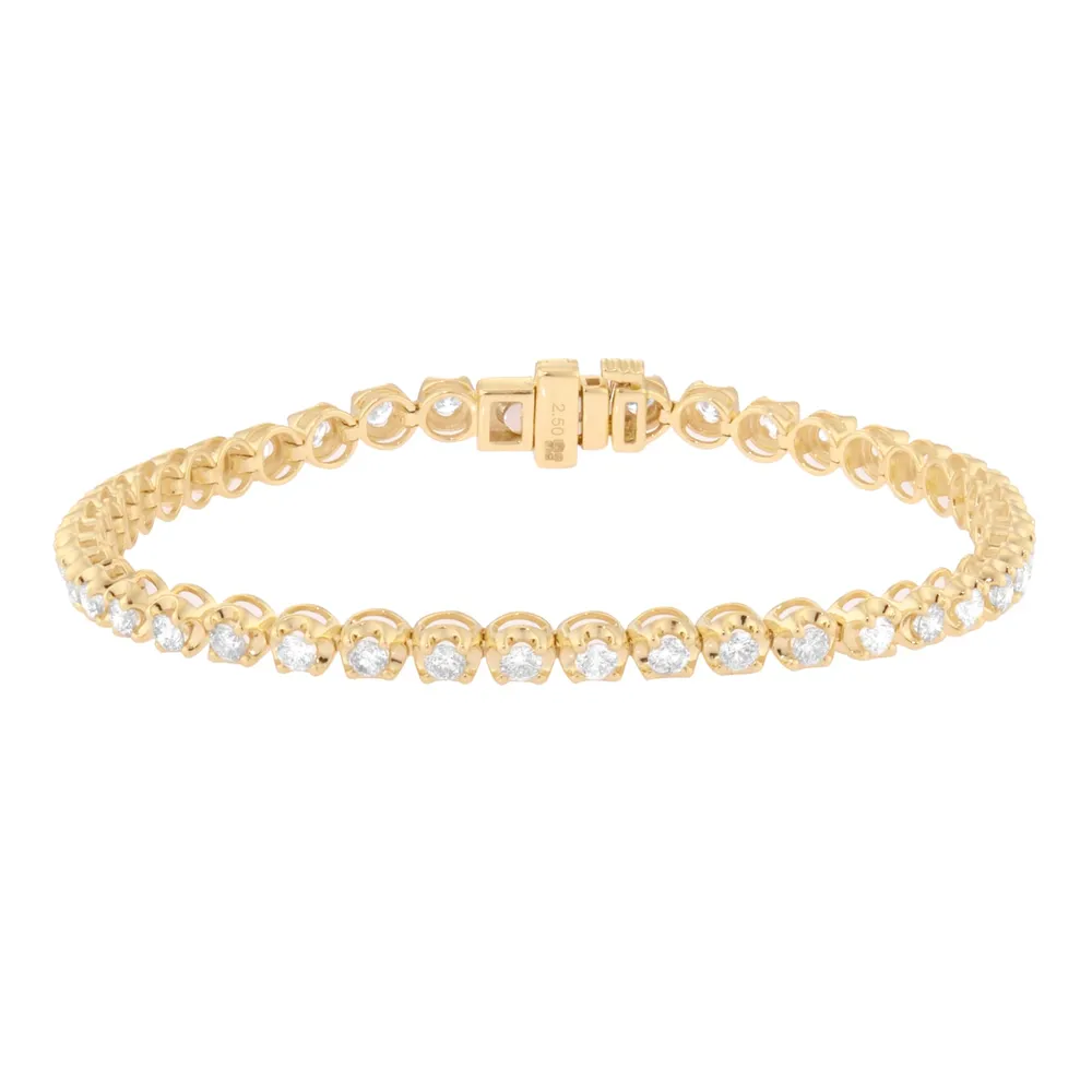 9ct Yellow Gold 2.50cttw Brilliant Cut Diamond Line Bracelet