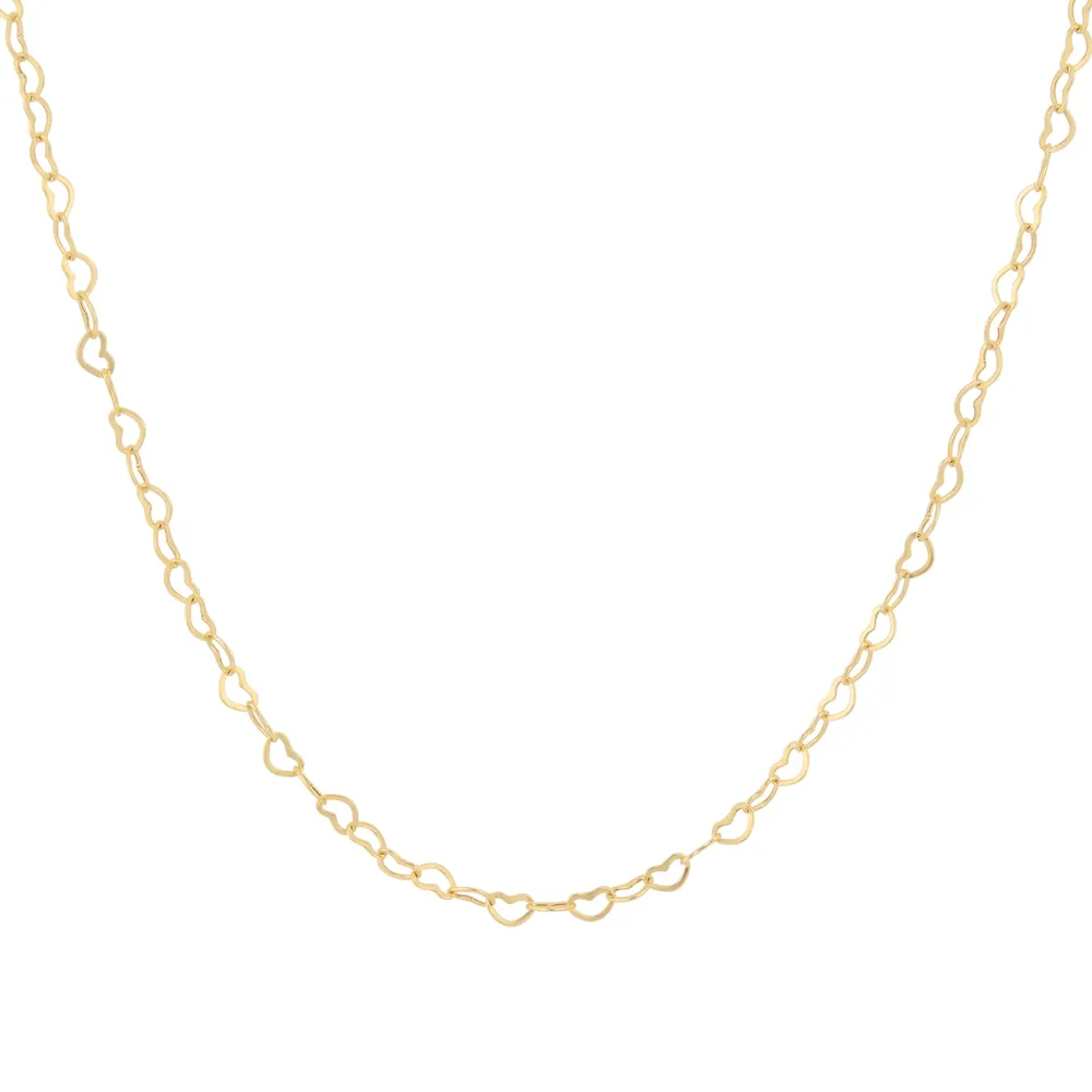 9ct Yellow Gold 2.5mm Mini Open Heart Chain Necklace