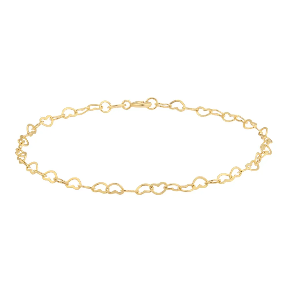 9ct Yellow Gold 2.5mm Open Heart Chain Bracelet