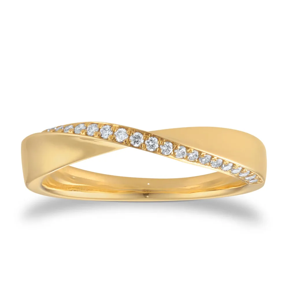 9ct Yellow Gold 3.5mm 0.15cttw Diamond Twist Ring
