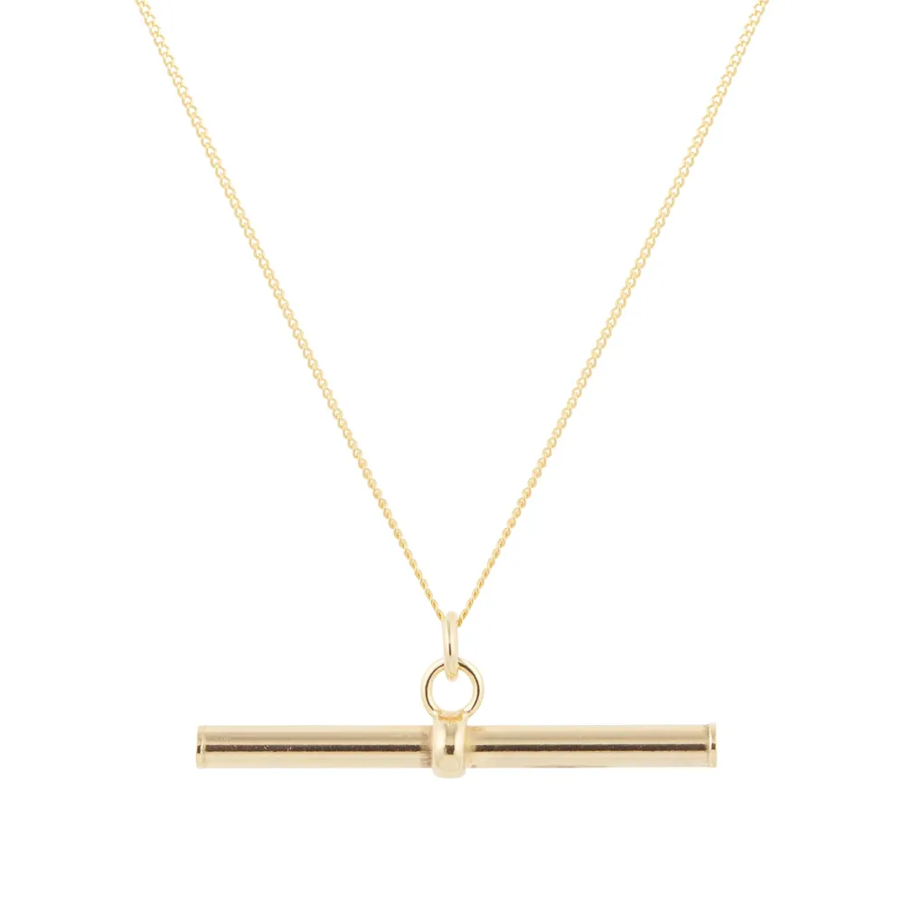 9ct Yellow Gold 30mm T-Bar Pendant with Chain.