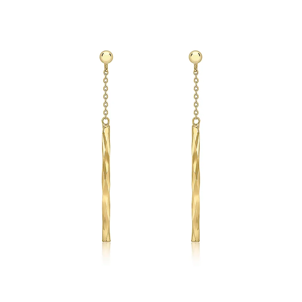 9ct Yellow Gold 3mm x 41.5mm Chain and Faceted Bar Drop Earrings