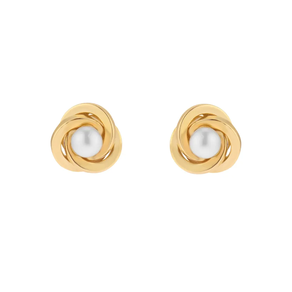 9ct Yellow Gold 4mm Freshwater Pearl Knot Stud Earrings