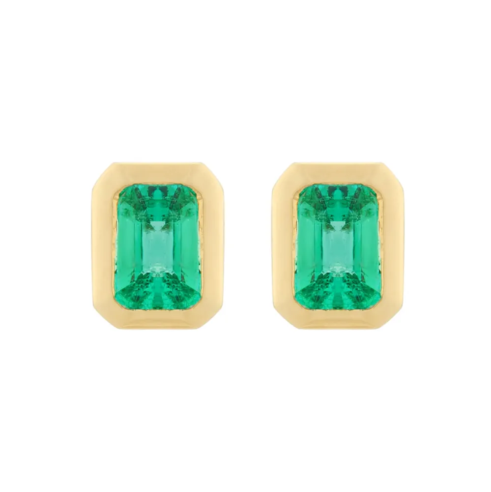 9ct Yellow Gold 4x3mm Emerald Cut Emerald Stud Earrings