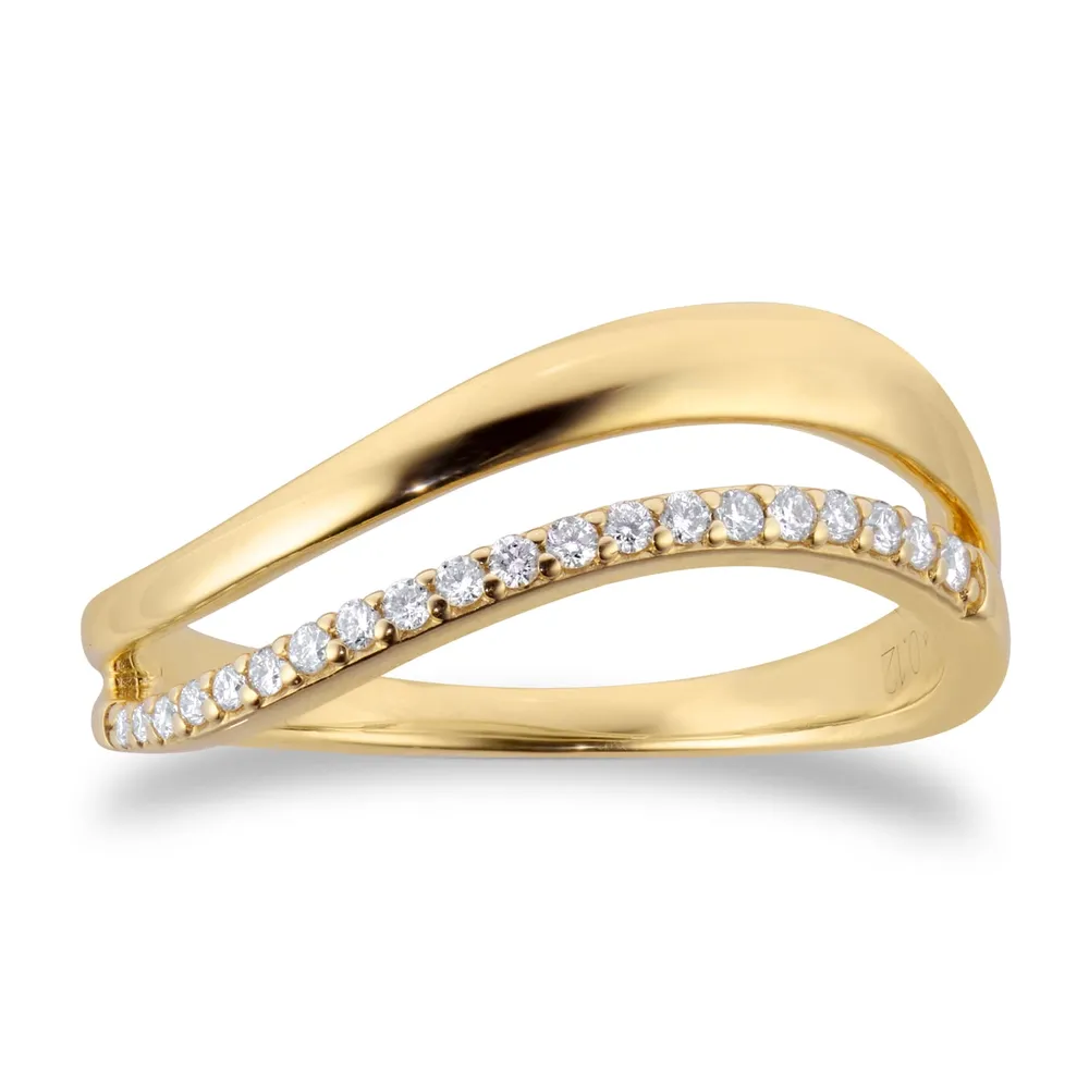 9ct Yellow Gold 5.6mm 0.12cttw Diamond Double Wave Ring