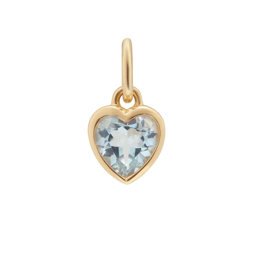 9ct Yellow Gold 5mm Blue Topaz Heart Birthstone Pendant Charm