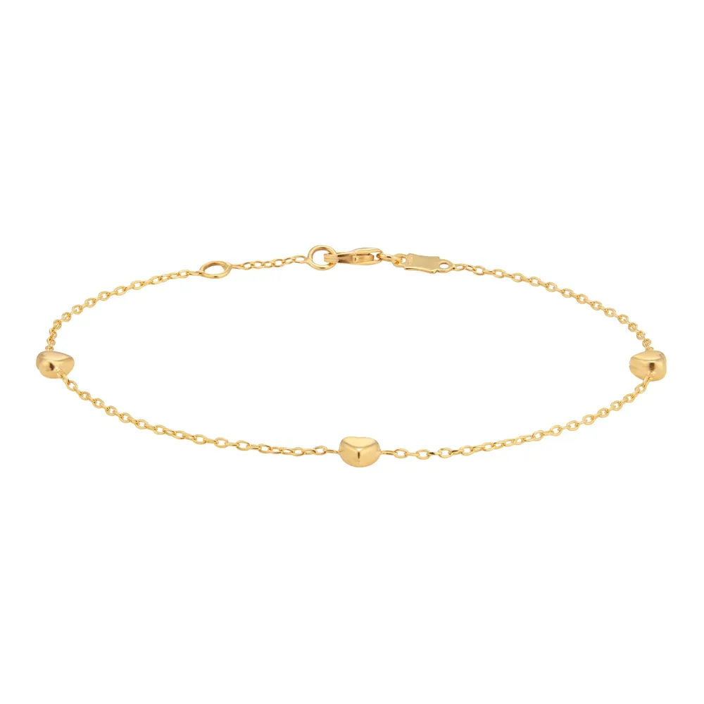 9ct Yellow Gold 5mm Heart Station Bracelet