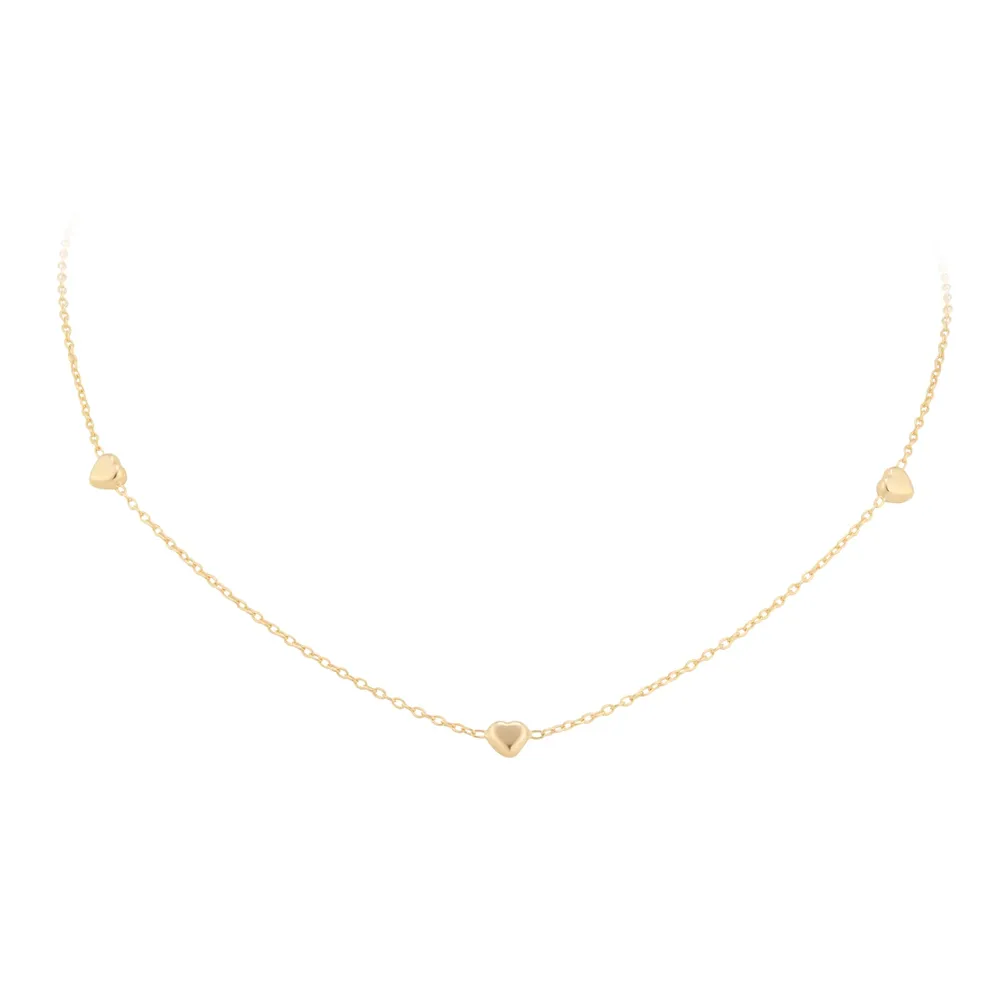 9ct Yellow Gold 5mm Heart Station Necklace