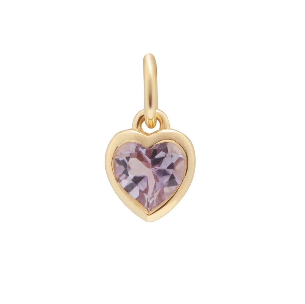 9ct Yellow Gold 5mm Pink Amethyst Heart Birthstone Pendant Charm