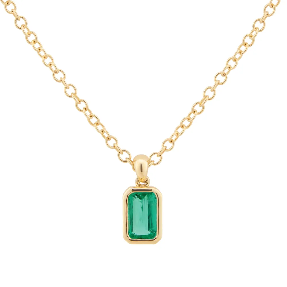 9ct Yellow Gold 5x3mm Emerald Cut Emerald Pendant