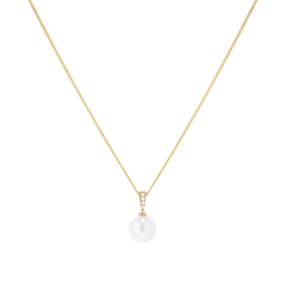 9ct Yellow Gold 6.5-7mm Freshwater Pearl and Diamond Pendant