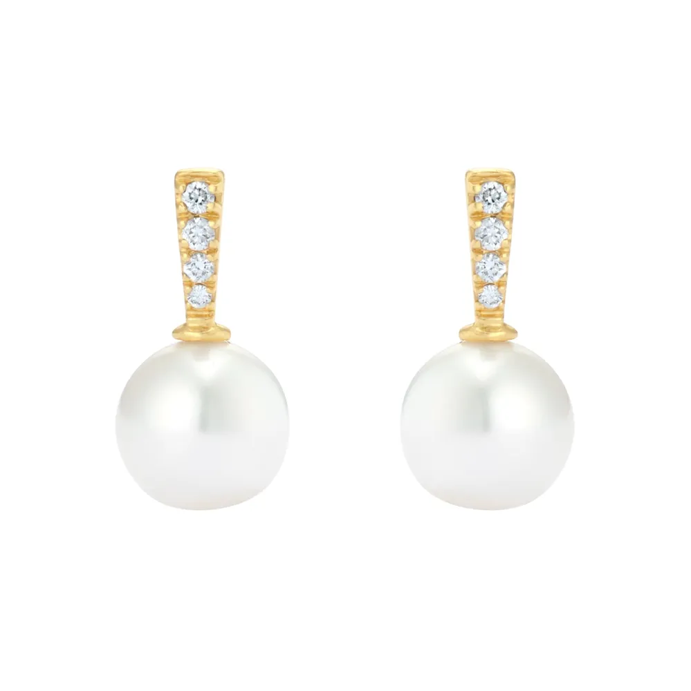 9ct Yellow Gold 6.5-7mm Freshwater Pearl and Diamond Stud Earrings