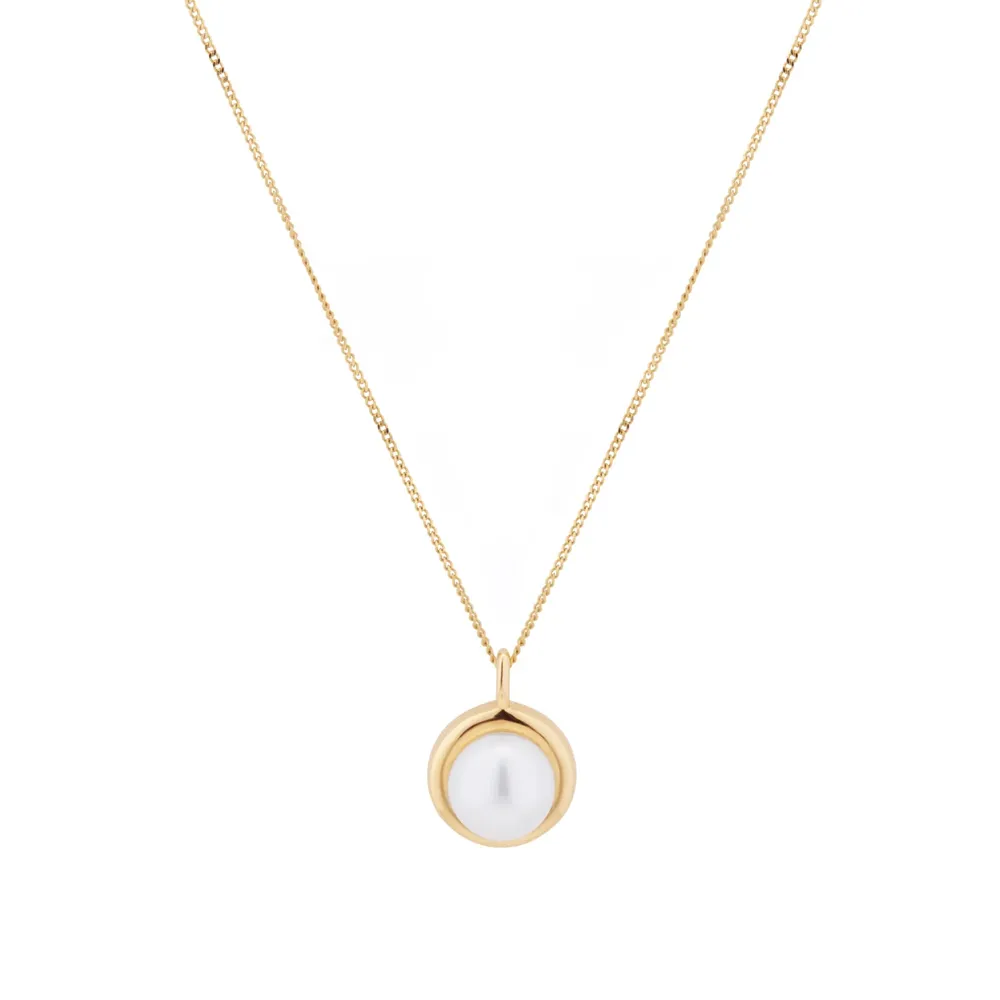 9ct Yellow Gold 6.5-7mm Pearl Rub Over Pendant