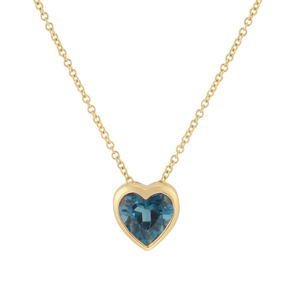 9ct Yellow Gold 6mm London Blue Topaz Bezel Set Heart Pendant