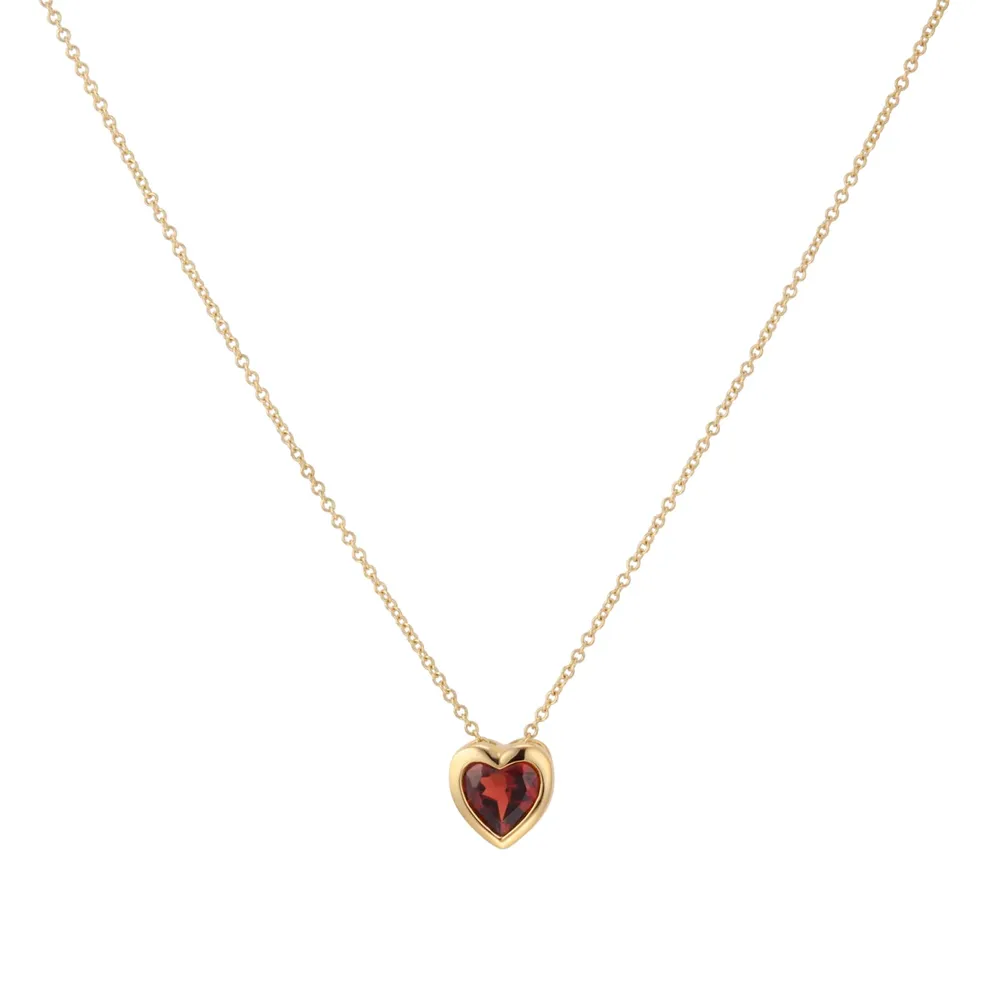 9ct Yellow Gold 6mm Rubover Garnet Heart Pendant