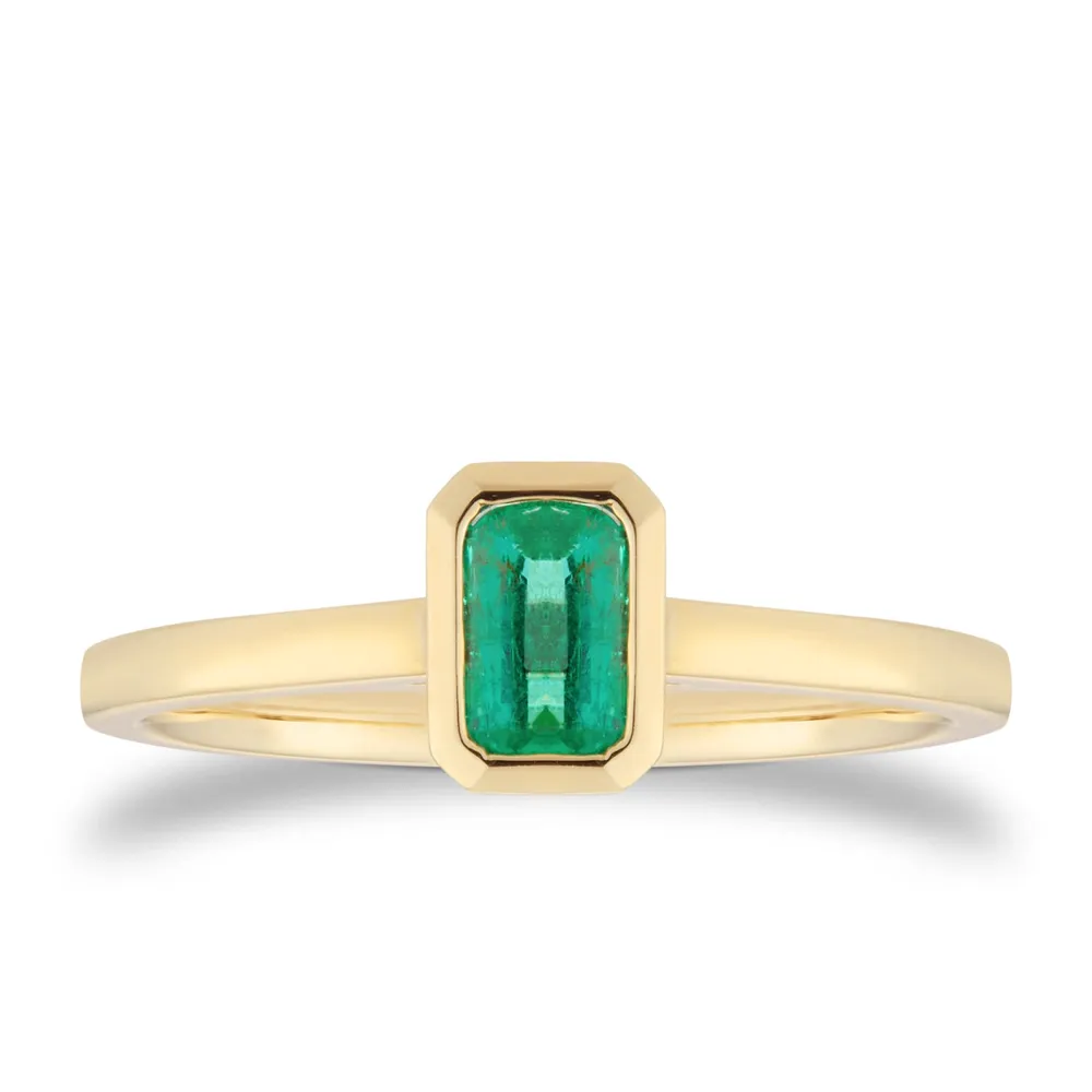 9ct Yellow Gold 6x4mm Emerald Cut Emerald Solitaire Ring