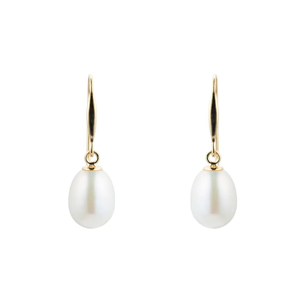 9ct Yellow Gold 7mm Cultured Freshwater Pearl Drop Earrings
