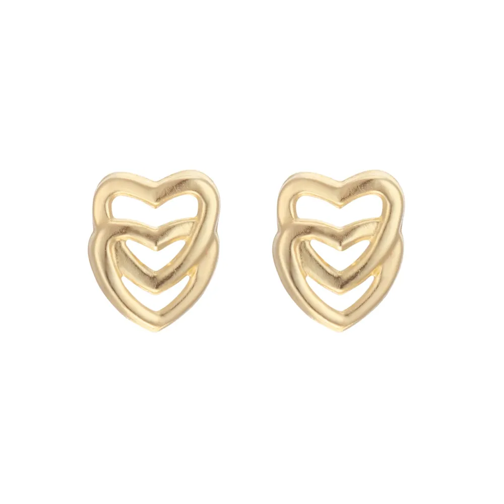 9ct Yellow Gold 7x9mm Double Heart Stud Earrings