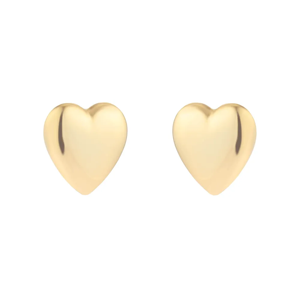 9ct Yellow Gold 9.5mm x 10mm Puff Heart Stud Earrings