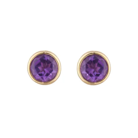 Goldsmiths 9ct Yellow Gold Amethyst Birthstone Stud Earrings